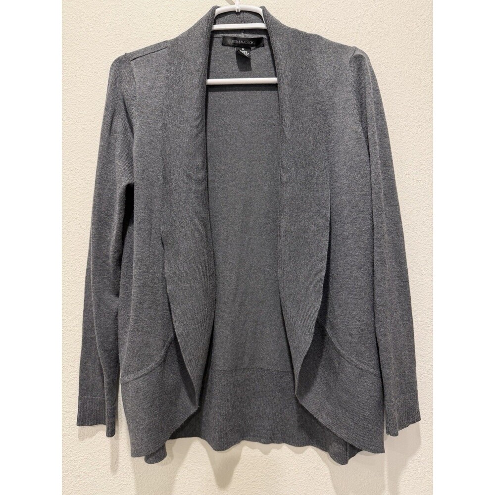 89th & Madison Women's Grey Cardigan Sweater Size Medium Open Front Draped